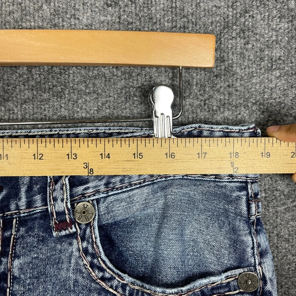 True Religion Ricky Relaxed Straight Jeans Mens 36 Blue Excellent Acid Wash